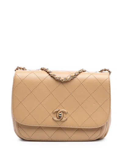 Pre-owned Chanel 2019 Small Stitched Calfskin Covered Cc Flap Crossbody Bag In Brown