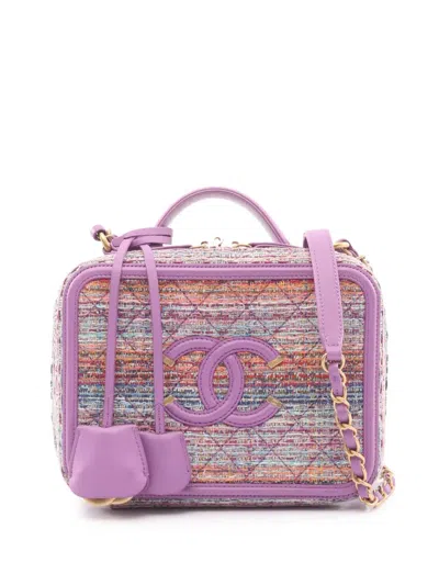 Pre-owned Chanel 2019 Small Tweed Cc Filigree Vanity Case Satchel In Purple