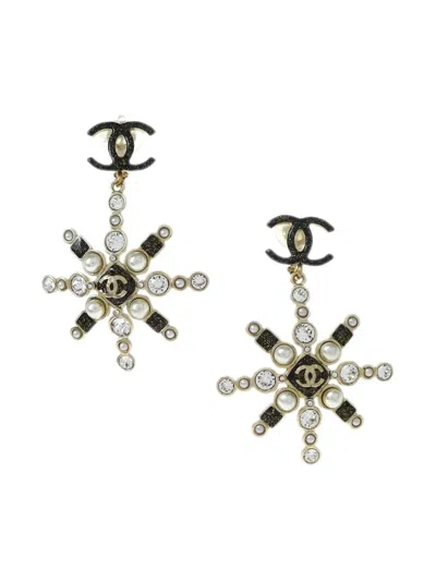 Pre-owned Chanel 2019 Snowflake Dangle Clip-on Earrings In Gold