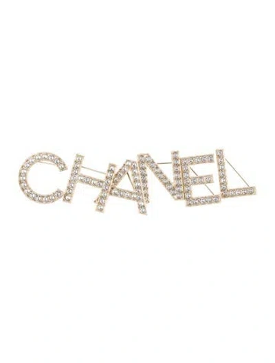 Pre-owned Chanel 2019 Strass Logo Letters Brooch Set In Transparent