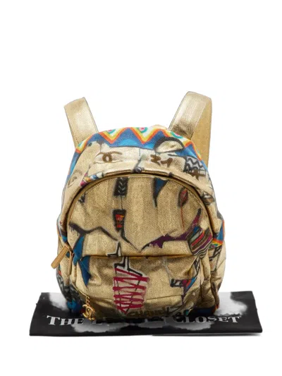Pre-owned Chanel 2019 Street Spirit Graffiti Print Canvas Backpack In Neutrals