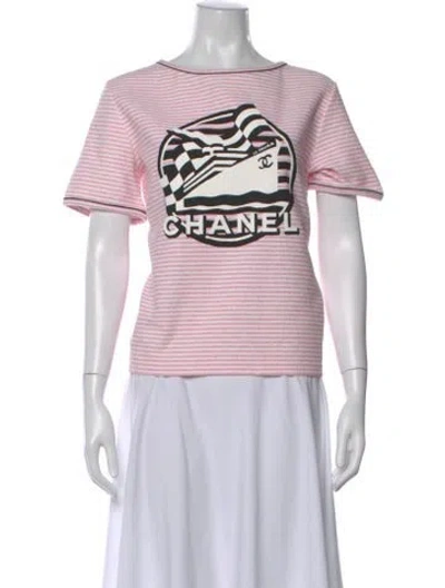 Pre-owned Chanel 2019 Striped T-shirt W/ Tags In Pink
