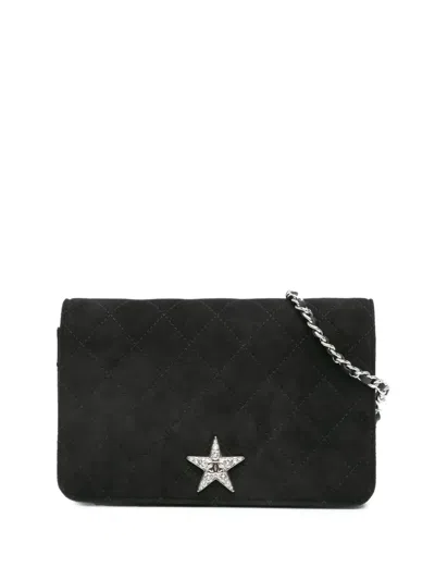 Pre-owned Chanel 2019 Suede Cocostellar Wallet On Chain Crossbody Bag In Black