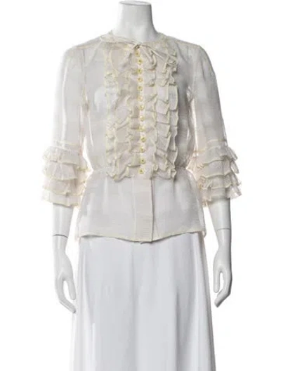 Pre-owned Chanel 2019 Tie Neck Blouse In Neutrals