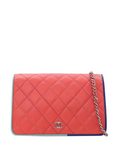 Pre-owned Chanel 2019 Tricolor Quilted Lambskin Wallet On Chain Crossbody Bag In Pink