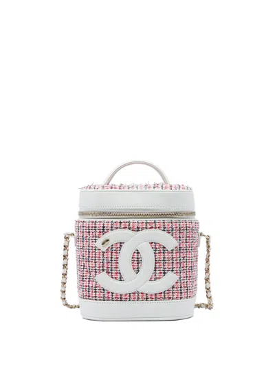 Pre-owned Chanel 2019 Tweed And Lambskin Cc Vanity Case Satchel In Red