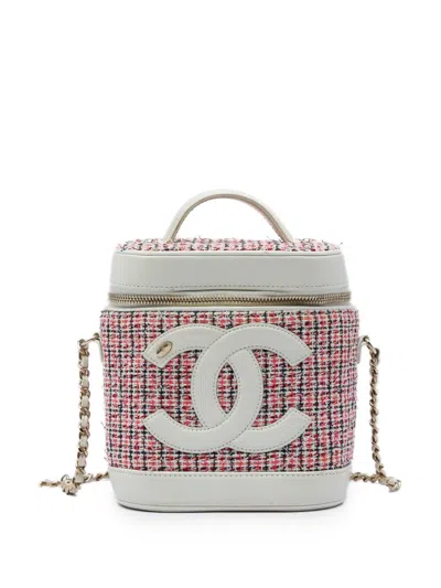 Pre-owned Chanel 2019 Tweed And Lambskin Cc Vanity Case Satchel In Red