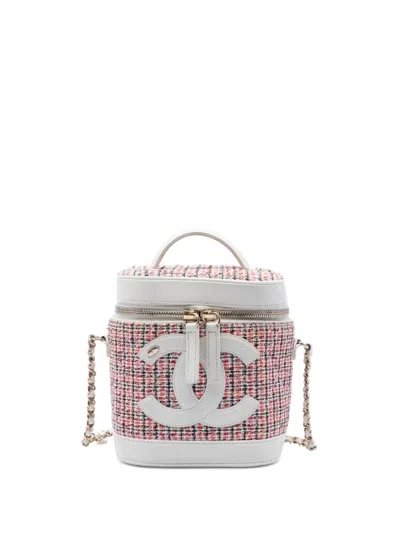 Pre-owned Chanel 2019 Tweed And Lambskin Vanity Cosmetic Case Satchel In Multi