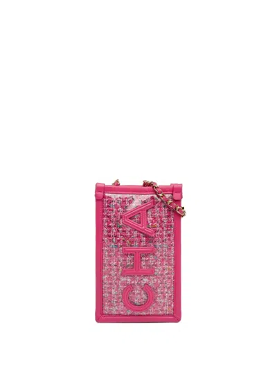 Pre-owned Chanel 2019 Tweed And Pvc Phone Clutch With Chain Crossbody Bag