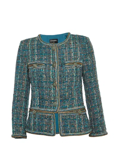 Pre-owned Chanel 2019 Tweed Button-up Jacket In Blue