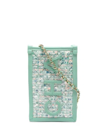 Pre-owned Chanel 2019 Tweed Chain Cross-body Bag In Green