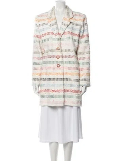 Pre-owned Chanel 2019 Tweed Coat In White