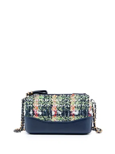 Pre-owned Chanel 2019 Tweed Gabrielle Double Zip Clutch With Chain Crossbody Bag In Blue