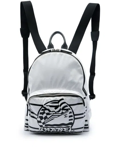 Pre-owned Chanel 2019 Vinyl La Pausa Bay Backpack In White