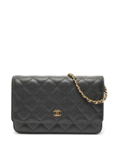 Pre-owned Chanel 2019 Wallet On Chain Quilted Caviar Crossbody Bag In Black