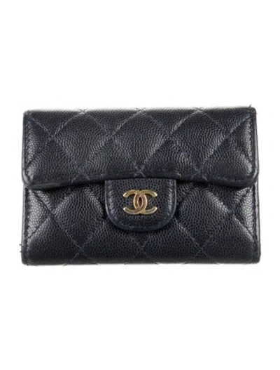 Pre-owned Chanel 2019-2020 Card Holder Flap Trifold Wallet In Black
