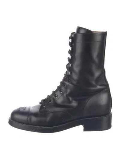Pre-owned Chanel 2019-2020 Interlocking Cc Logo Combat Boots In Blue
