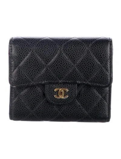 Pre-owned Chanel 2019-2020 Interlocking Cc Logo Compact Wallet In Black