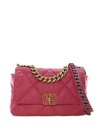 Pre-owned Chanel 2019-2020 Medium Lambskin 19 Flap Satchel In Pink