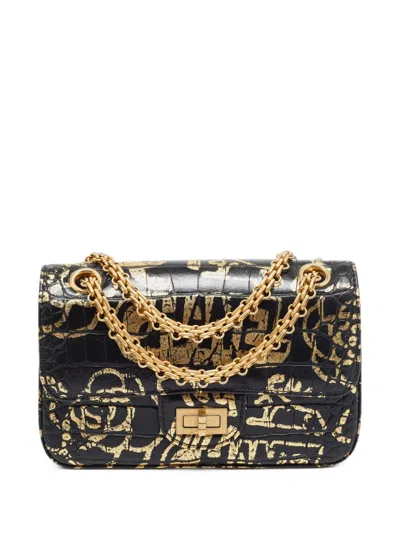 Pre-owned Chanel 2019-2020 Mini Reissue 2.55 Graffiti-print Shoulder Bag In Black