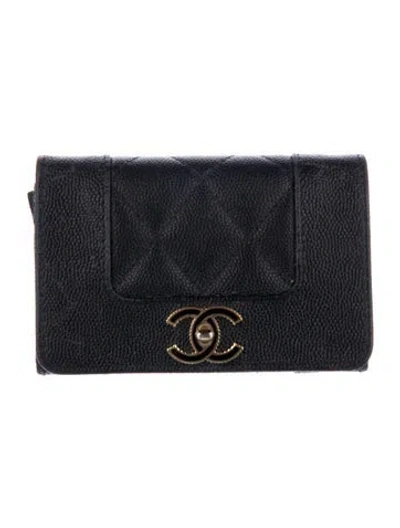 Pre-owned Chanel 2019-2020 Vintage Mademoiselle Card Holder Coin Pouch In Black