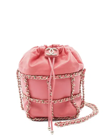 Pre-owned Chanel 2020-2021 Coco Mark Bucket Bag In Pink