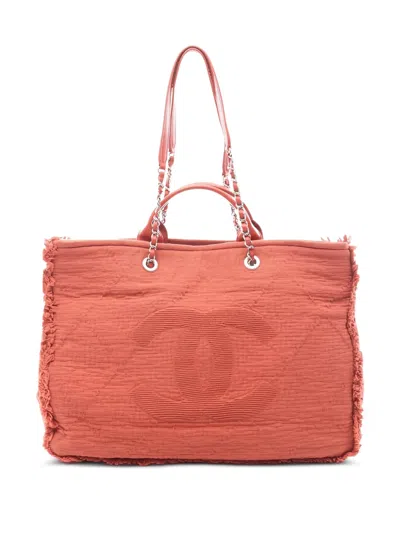 Pre-owned Chanel 2020-2021 Coco Mark Chain Tote Bag In Orange