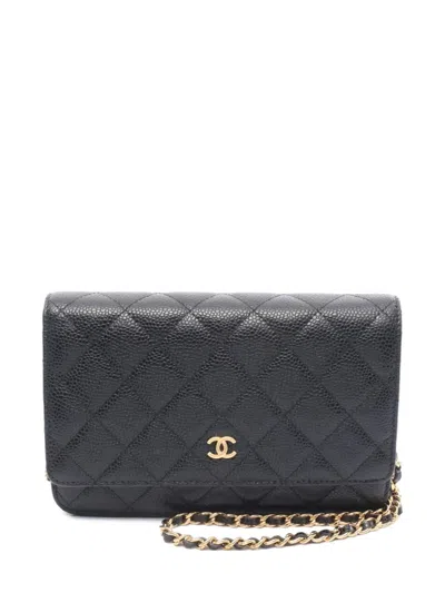 Pre-owned Chanel 2020-2021 Matelassé Chain Wallet In Black