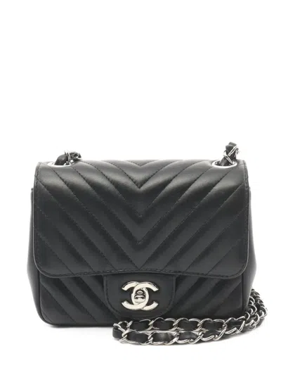 Pre-owned Chanel 2020-2021 Mini Flat Shoulder Bag In Black