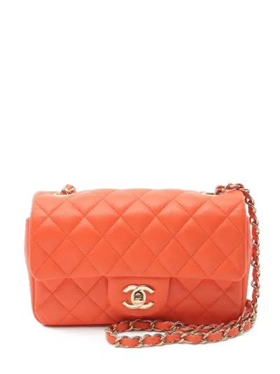 Pre-owned Chanel 2020-2021 Small Classic Flap Shoulder Bag In Orange