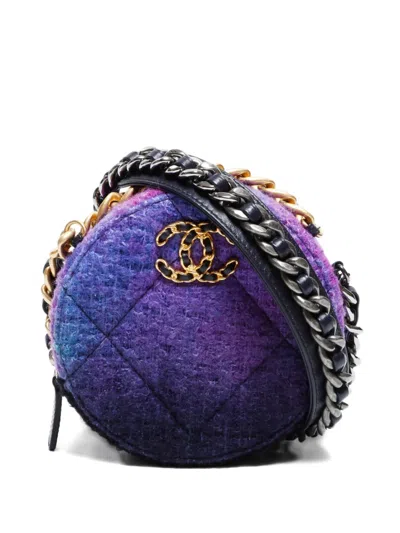 Pre-owned Chanel 2020-2021 Tweed 19 Cross Body Bag In Purple