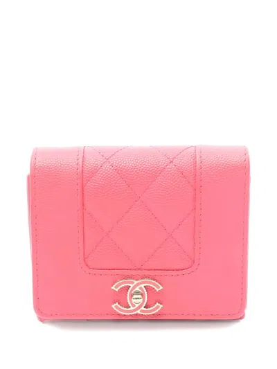 Pre-owned Chanel 2020-2021s Mademoiselle Diamond-quilting Wallet In Pink