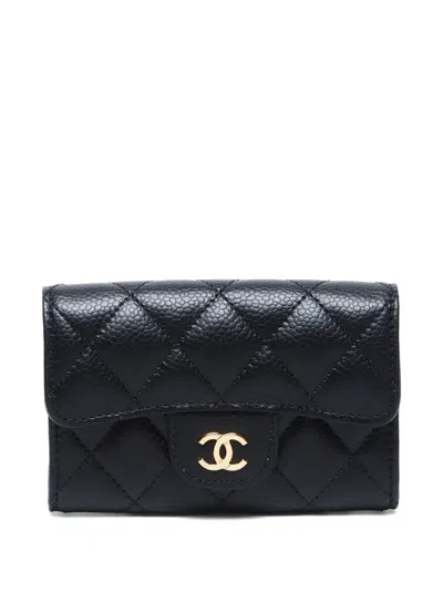 Pre-owned Chanel 2020-2025 Caviar-leather Card Holder In Black