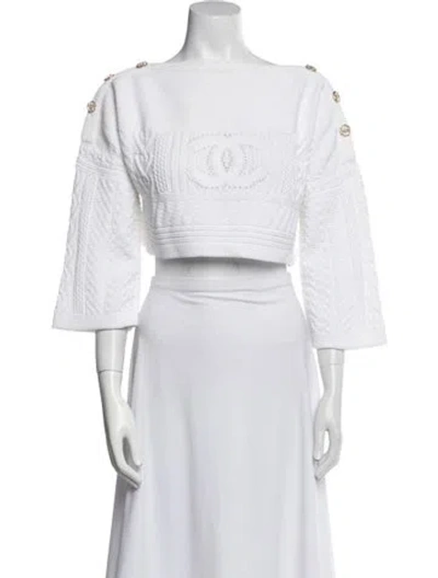 Pre-owned Chanel 2020 Bateau Neckline Sweater In White