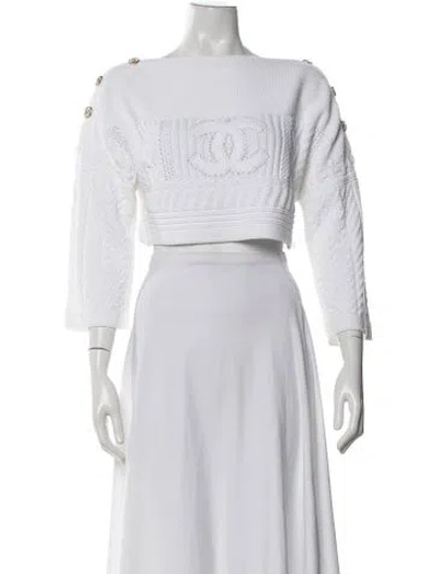 Pre-owned Chanel 2020 Bateau Neckline Sweater In White