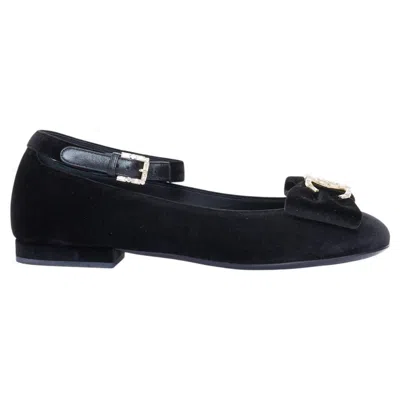 Pre-owned Chanel 2020 Black Velvet Crystal Cc Bow Ankle Strap Mary Jane Ballet Flats Eu37c