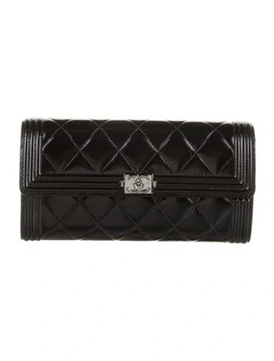 Pre-owned Chanel 2020 Boy Long Flap Wallet Continental Wallet In Black