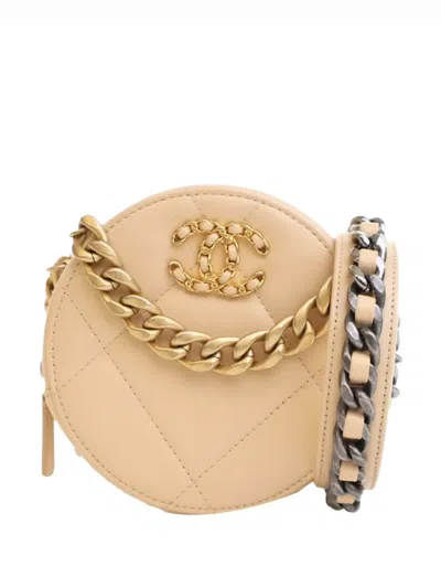 Pre-owned Chanel 2020 Calfskin 19 Round Clutch With Chain Satchel In Brown