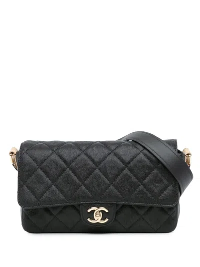 Pre-owned Chanel 2020 Cc Bicolor Quilted Caviar Single Flap Shoulder Bag In Brown