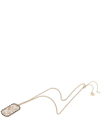 Pre-owned Chanel 2020 Cc Gold Plated Mosaic Estate Clover Star Leather Woven Chain Pendant Necklace Costume Necklace