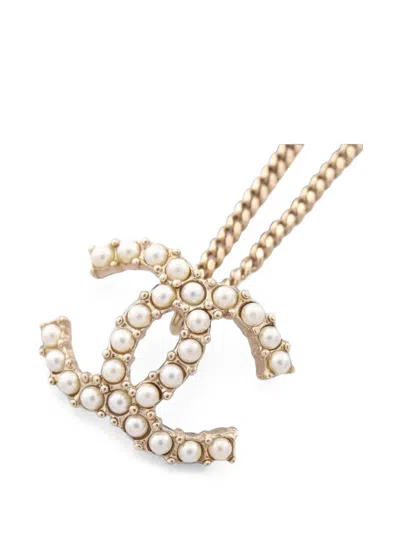 Pre-owned Chanel 2020 Cc Mark Faux-pearl Necklace In Gold