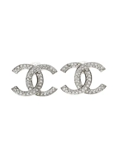 Pre-owned Chanel 2020 Cc Mark Rhinestone Earrings In Silver