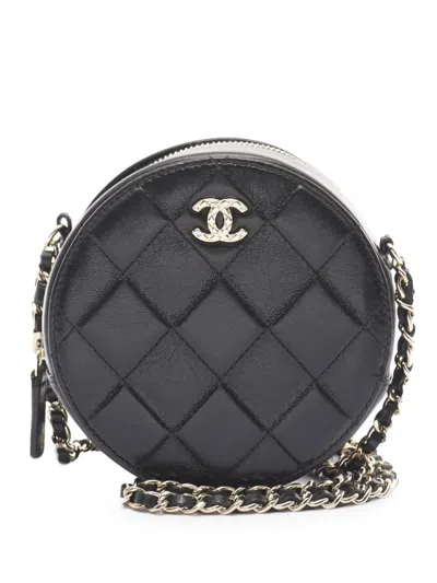 Pre-owned Chanel 2020 Cc Quilted Calfskin Round Clutch With Chain Crossbody Bag In Black