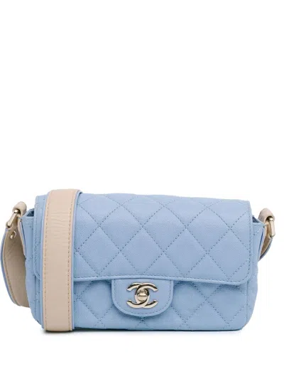 Pre-owned Chanel 2020 Cc Quilted Caviar Single Flap Crossbody Bag In Blue