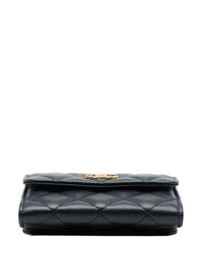 Pre-owned Chanel 2020 Cc Quilted Lambskin Card Holder With Padded Chain Strap Crossbody Bag In Black