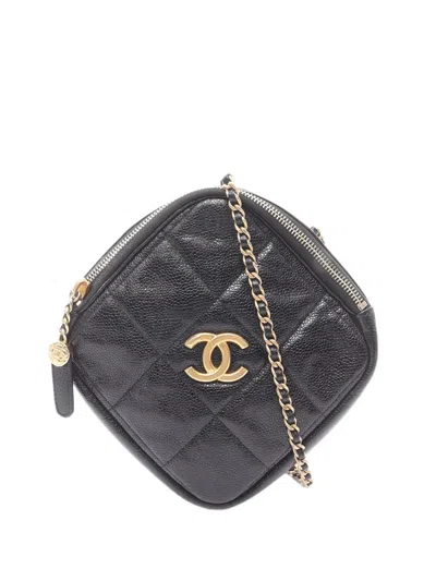 Pre-owned Chanel 2020 Cc Quilted Lambskin Diamond Clutch With Chain Crossbody Bag In Black