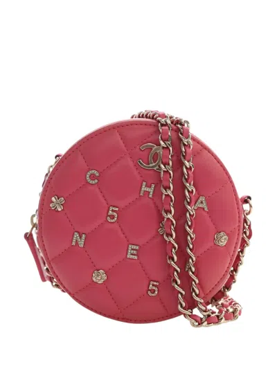 Pre-owned Chanel 2020 Cc Quilted Lambskin Lucky Charms Round Clutch With Chain Crossbody Bag In Pink