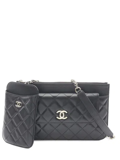 Pre-owned Chanel 2020 Cc Quilted Lambskin Multi-pochette Crossbody Bag In Black