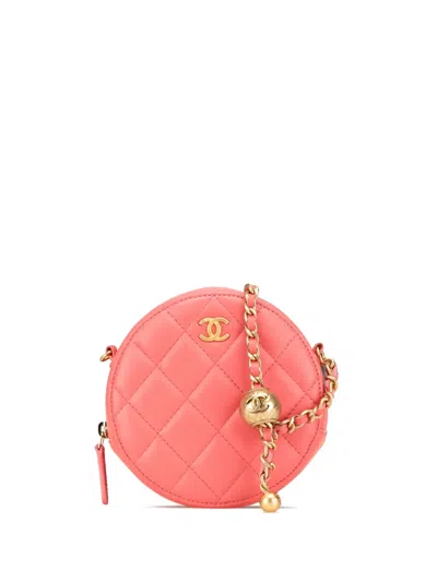 Pre-owned Chanel 2020 Cc Quilted Lambskin Pearl Crush Round Clutch With Chain Crossbody Bag In Pink
