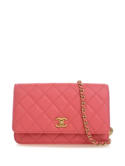 Pre-owned Chanel 2020 Cc Quilted Lambskin Pearl Crush Wallet On Chain Crossbody Bag In Pink